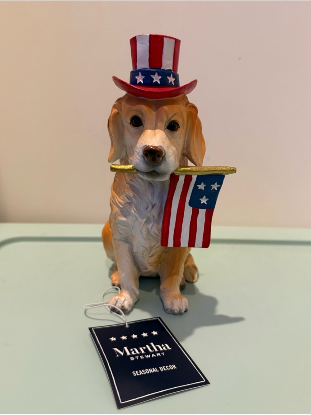 Martha Stewart Patriotic Golden Dog Figurine with American Flag- NWT